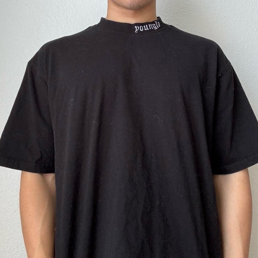 YoungLA Gothic Embroidered Heavyweight Black Tee Shirt